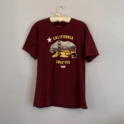 LEVIS California Crafted Graphic Tee Golden Gate Bridge Golden Bear Maroon L
