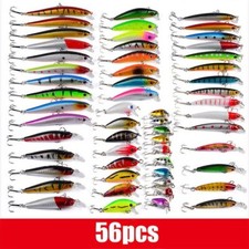 56PCS Minnow Fishing Lure Hard Artificial Mixed Swimbait Crankbait Trolling Pike
