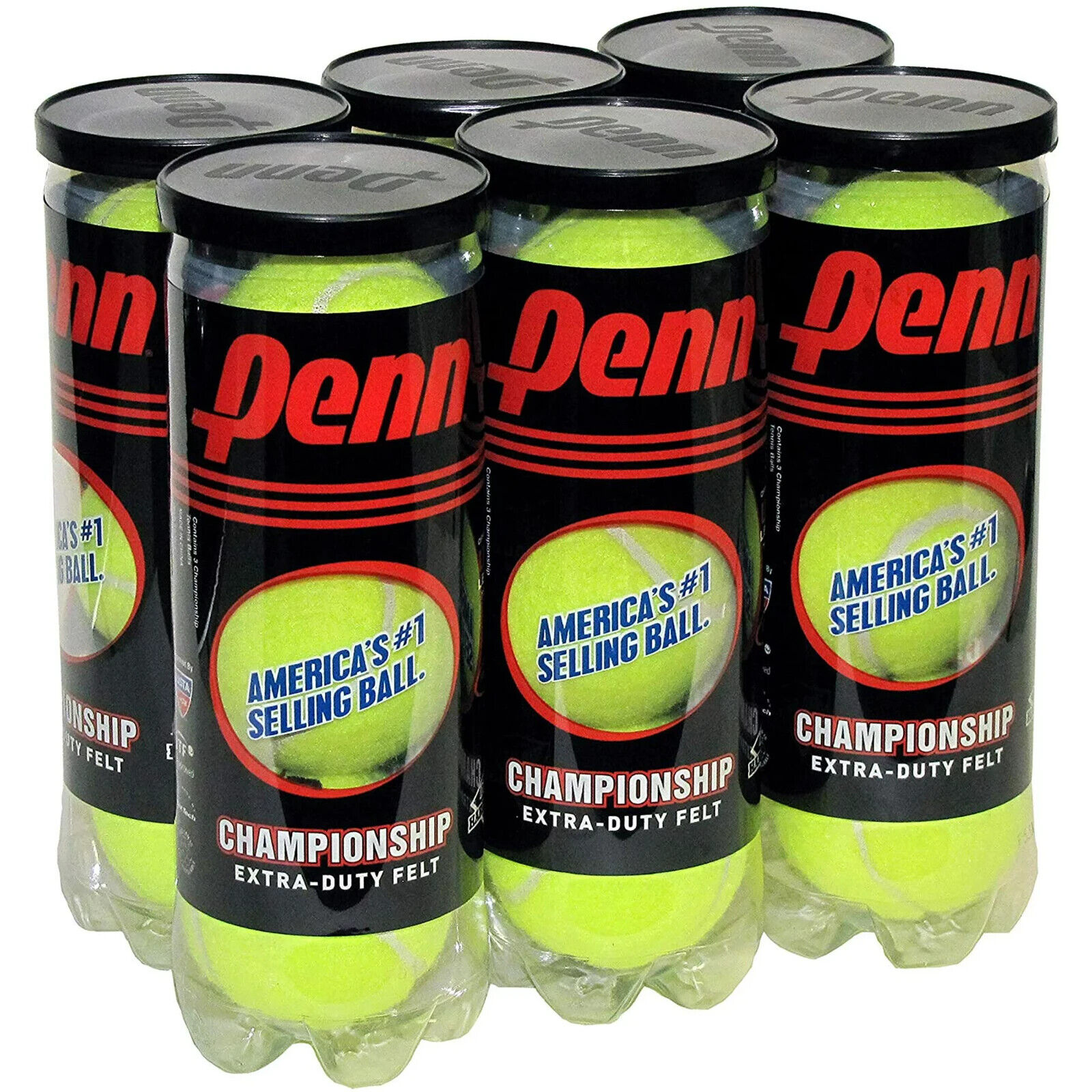Penn Championship Extra-Duty Tennis Balls 6 Pack (6 Cans, 18 Balls) 