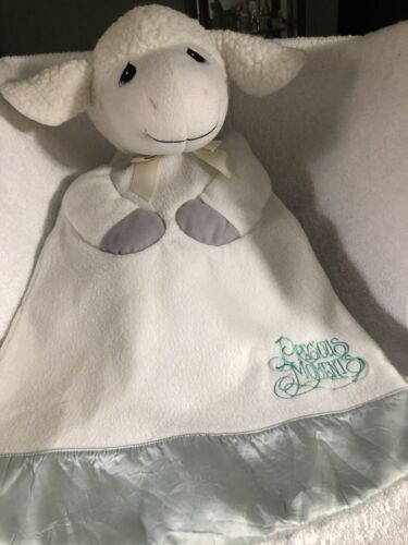 Rare! Vintage Precious Moments Lamb Blanket Green Satin Trim & Beige Bow HTF - Picture 1 of 6