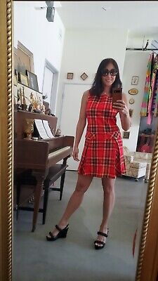 Vintage 60s Plaid Tartan Drop Waist Mod Scooter Mini Dress Vintage 60s Plaid Tartan Drop Waist Mod Scooter Mini Dress