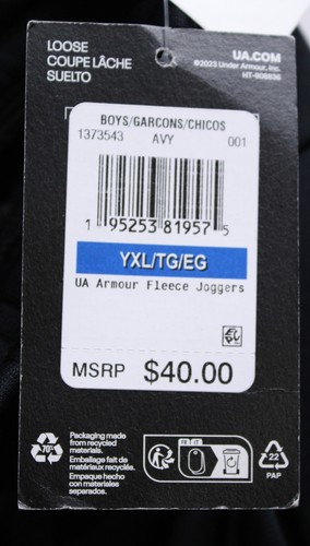 Under Armour Boy's Performance Armour Fleece Joggers JL3 Black Size XL NWT - Picture 4 of 6