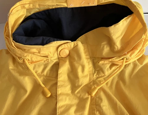 Nautica Jacket Windbreaker Mens Size Medium Hideaway Hood Yellow Blue Vintage image 6