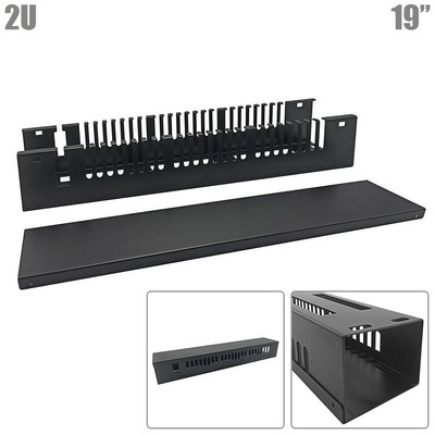 2U 19'' Rack Mount Panel Finger Duct Wire Cable Management Organizer Metal Black