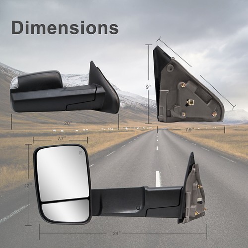Pair Set Tow Mirrors For 03-08 Dodge Ram 1500 2500 Power Heated LED Signal Black - 第 7/11 張圖片