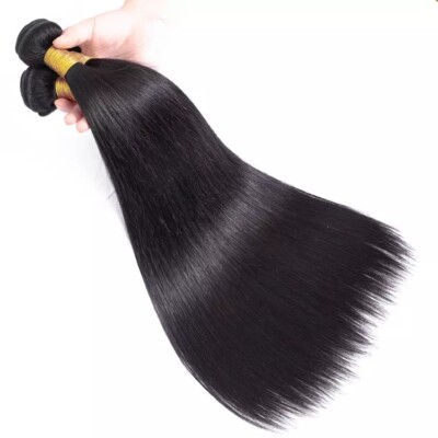 human hair weave 3 bundles with 4x4 closure 14'' straight color 1#