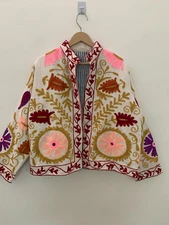 Women's Suzani Short Jackets |Cotton Canvas Hand Embroidered Suzani Jacket