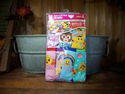 EMOJI GIRLS DAY OF THE WEEK UNDERWEAR 7 PACK SIZE 4 COTTON MULTICOLOR SCHOOL NEW