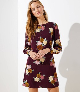 Loft Fl Cuffed Shift Dress 471410 Size 6 Color Plum Image Is Loading Loft Fl Cuffed Shift Dress 471410 Size 6