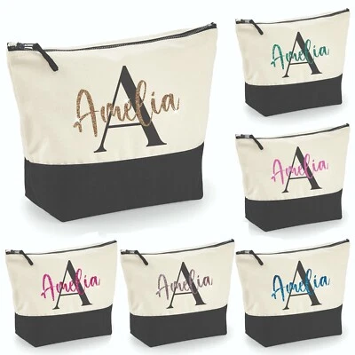 ALL TIED UP SCHWARZE PERSONALISIERTE SCHMINKTASCHE beliebiger Name Weihnachten Geburtstag Geschenk Anfangsglitzer