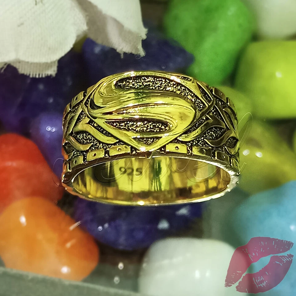 Anillo para Hombres Superhéroe Superman Banda Motociclista Sello Chapado en Oro Amarillo Plateado EE. UU. 7-14 Foto 4 de 4