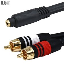 0.5FT 3.5mm 1/8" Stereo Female to Dual RCA Male Audio Y Splitter Cable Cord Gold