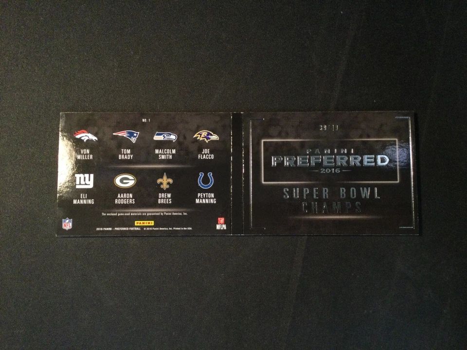 2016 Panini Preferred Game-Used SB Champs Brady Flacco Manning Brees Rodgers /49 - Image 2 of 2