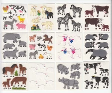 Vintage Sandylion Fuzzy Zebra Sheep Hippo Cow Pig Badger Stickers - You Choose