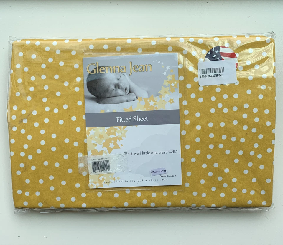 Sábana bajera ajustable Glenna Jean, punto amarillo y blanco - NUEVA en paquete abierto Foto 2 de 3