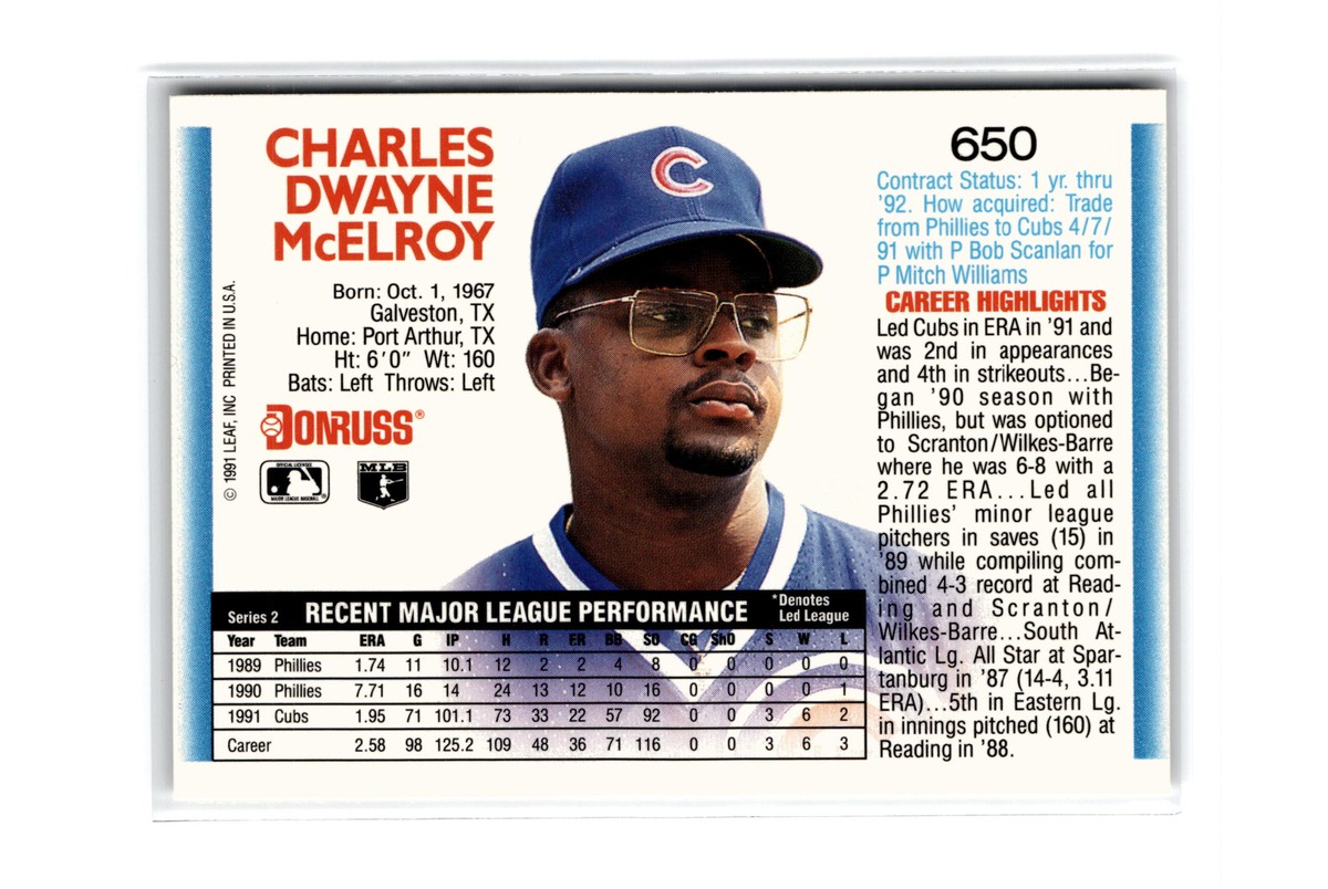 Chuck McElroy Baseball #650 1992 Donruss Chicago Cubs | eBay