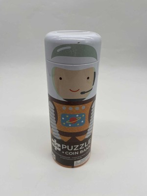 Petit Collage 64 Piece Into Space Astronaut Puzzle & Coin Bank Tin GUC