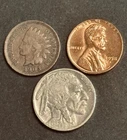 1903-1935/1958 D INDIAN HEAD,BUFFALO NICKEL, LINCOLN WHEAT PENNY ALL G/VG # B5