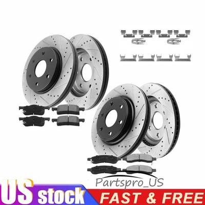 Front Rear Drilled Rotors & Brake Pads for Chevrolet Avalanche Cadillac Escalade