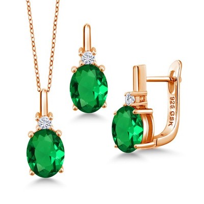 Gemstone Birthstone and Lab Grown Diamond Pendant and Earrings Jewelry Set for