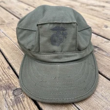 1987 USMC Utility Cap OG-107 Sateen Hat Olive Drab Marine Corps Issue USA Made