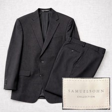 Samuelsohn Super 130s Gable Pinstripe 2 Button Suit 44L 38x34.5 Charcoal Wool