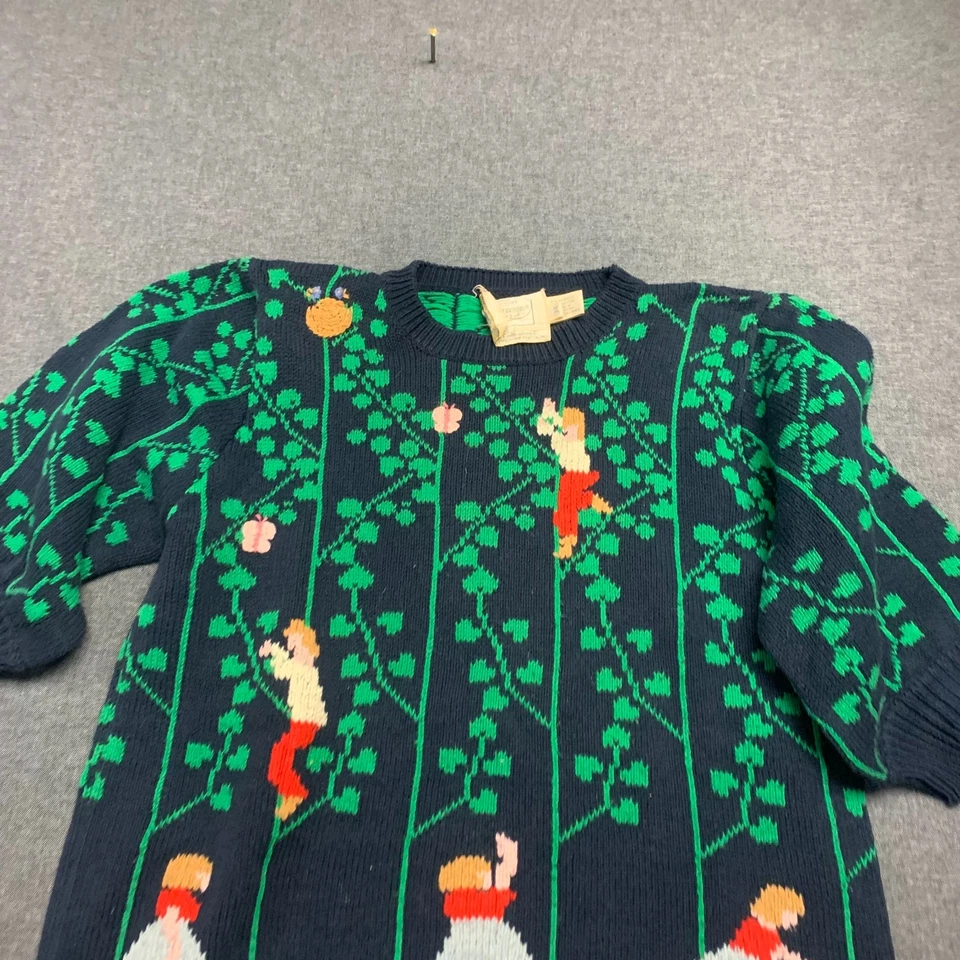 Suéter para mujer Susan Bristol talla 34 verde niños trepadores árboles novedad tejido Foto 2 de 4