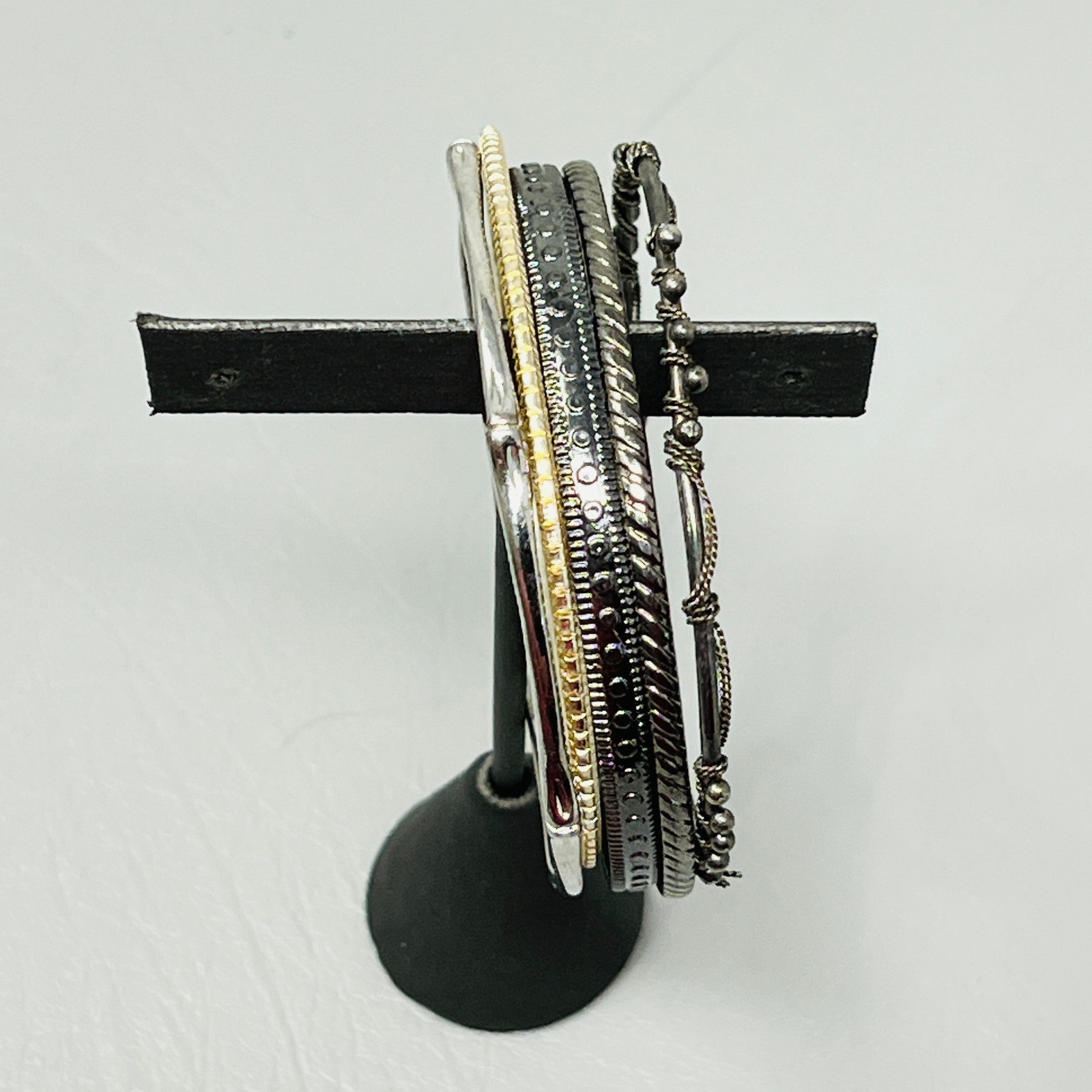 Mixed Metal Bangle Bracelet Set Stackable Silver … - image 2