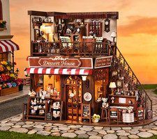 DIY Miniatur Puppenhaus Kit Ecke Dessert Haus Holz 3D Puzzle mit LED Licht