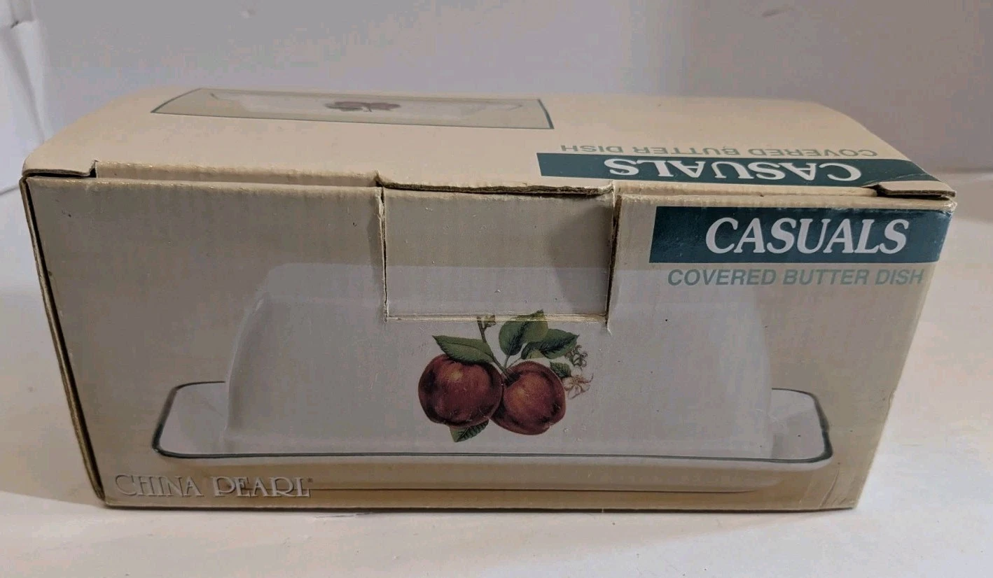 Vintage China Pearl Apple Casuals Covered Butter Dish Perfect In Box