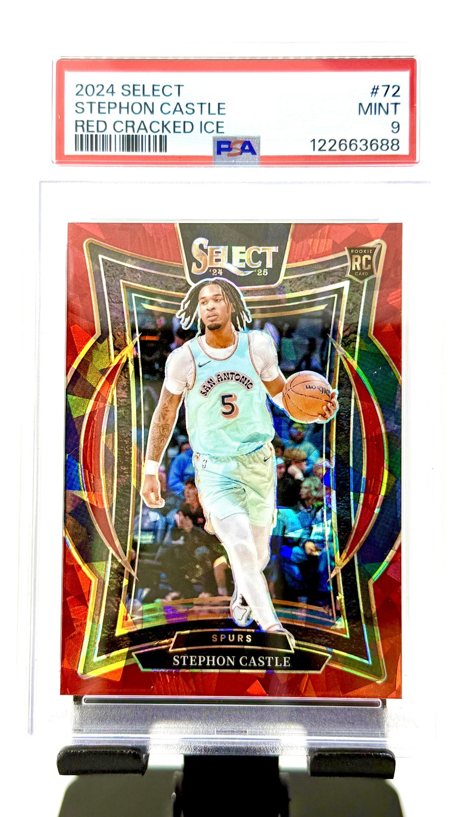 2024-25 Panini Select #72 Stephon Castle Red Cracked Ice Prizm PSA 9