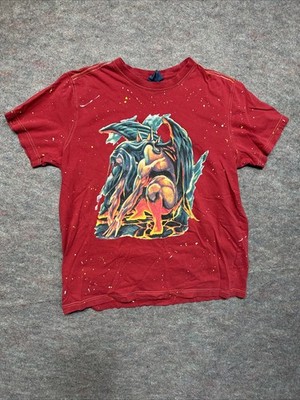 Vintage/Y2K Gargoyle T-Shirt With Skulls Wings Red Size S Men s Surf wear Skater