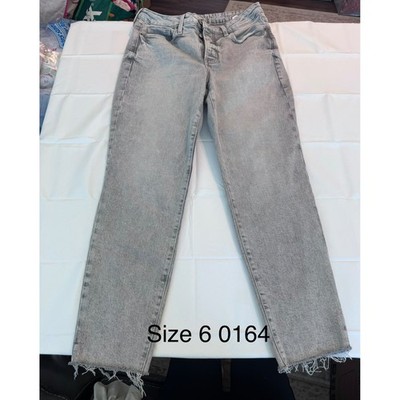 Old Navy Sky-Hi Straight Jeans Gray Raw Hem Button Fly High Rise Women Size 6