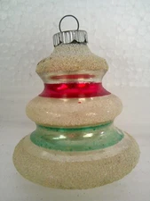Vintage Silvered Tornado Red, Green & Mica Stripes Glass Ornament Shiny Brite