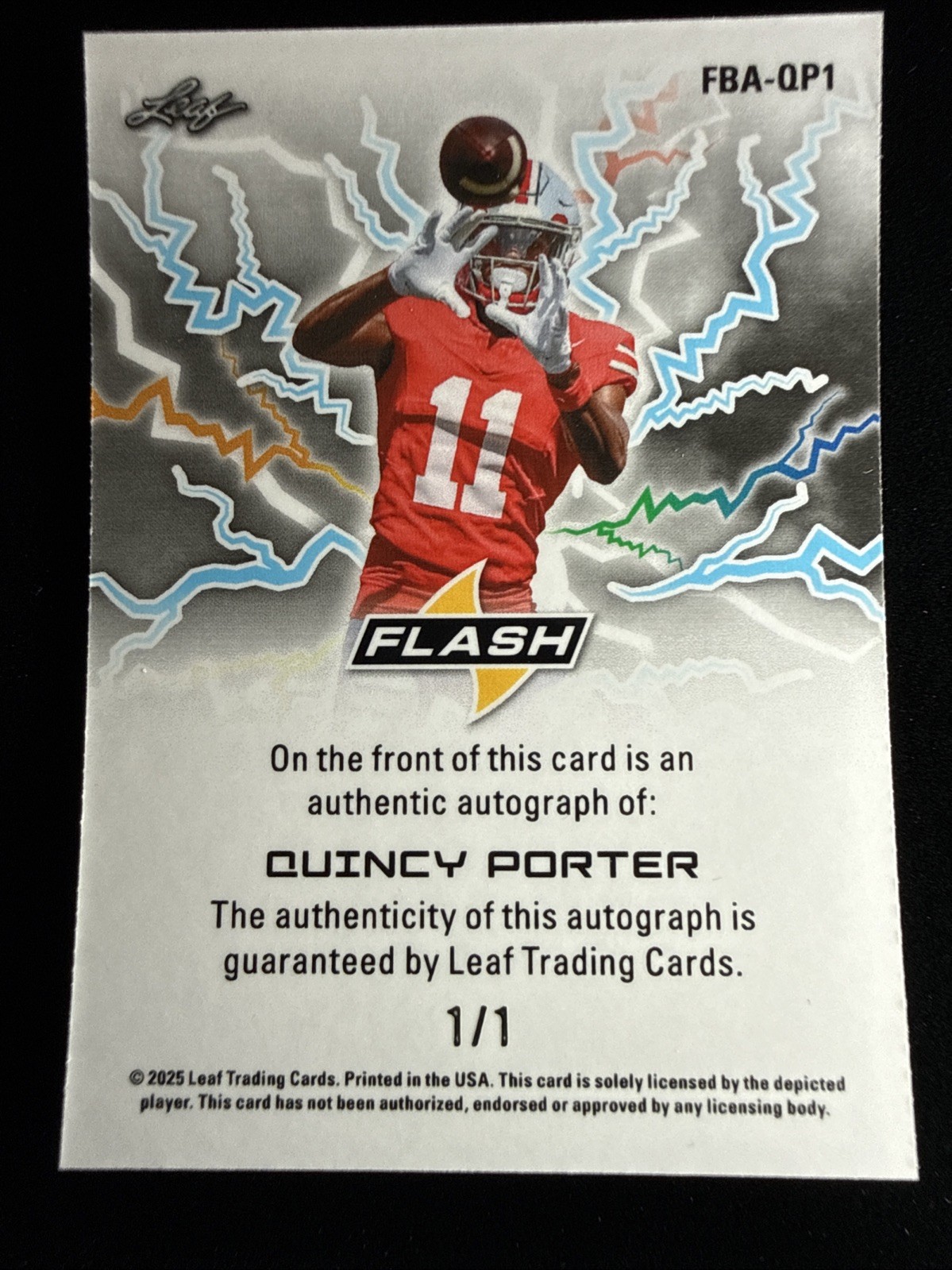 2025 Leaf Eclectic Flash QUINCY PORTER Auto 1/1 Notre Dame Fighting Irish view 2