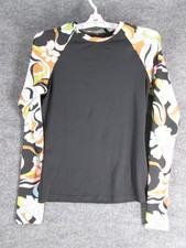 Billabong Women's Black Multi-Color Floral Long Sleeve Rash Guard Swim Top