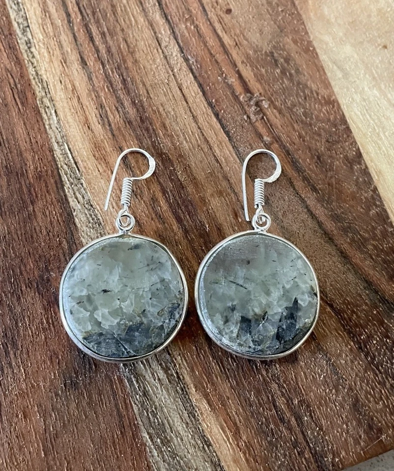 Pendientes artesanales de piedras preciosas de prehnita - enchapados en plata 925 - nuevos Foto 3 de 3