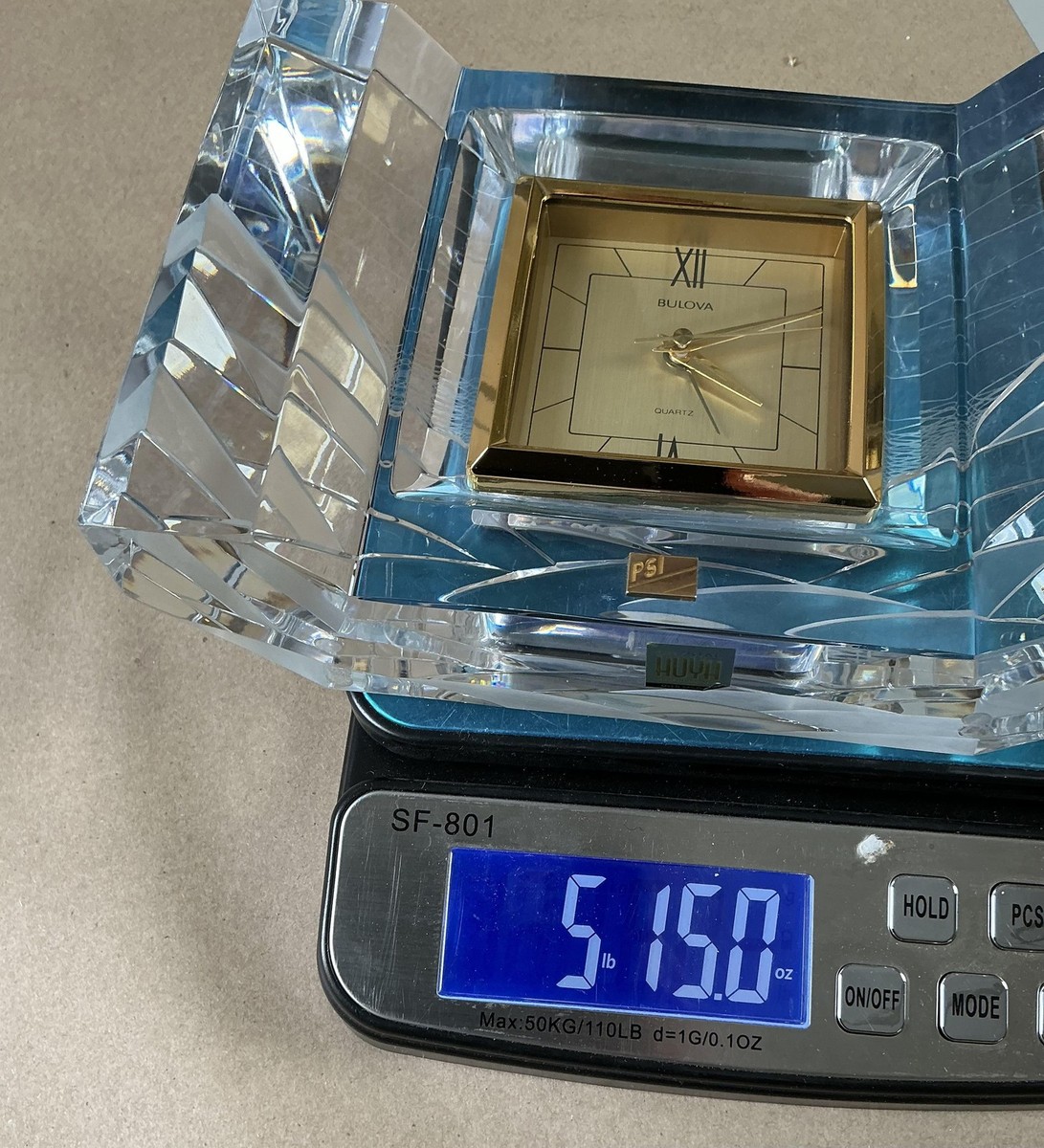 Bulova Hoya Crystal Desk Clock Clear Quartz Analog Japan Modern