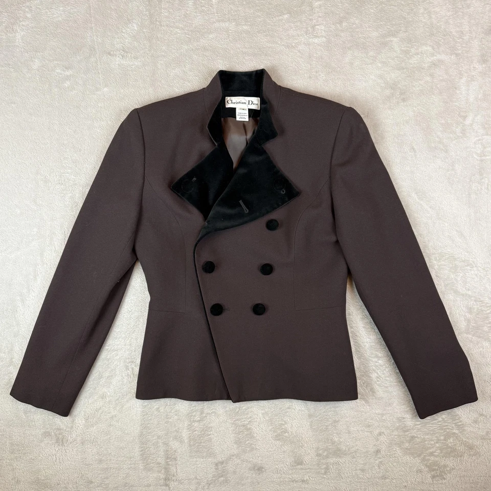 De Colección Christian Dior Lana Terciopelo Ribete Pantalones Traje Mujer 8 Marrón Diseñador Años 80 LEER Foto 3 de 4