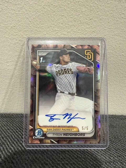 2024 Bowman Chrome Tyson Neighbors Snack Pack Peanuts 1st Auto /5 Padres Orioles