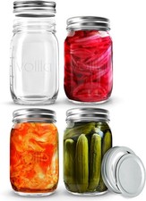 Glass Mason Jars Airtight Leakproof Silver Lid Storage Pickling Canning 490ml