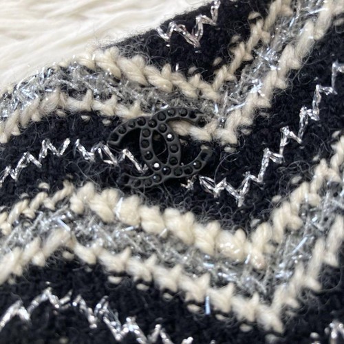 CHANEL Tweed Skirt Coco Mark Geometric Wool Black White Size 38 104986K Authen - Picture 3 of 10