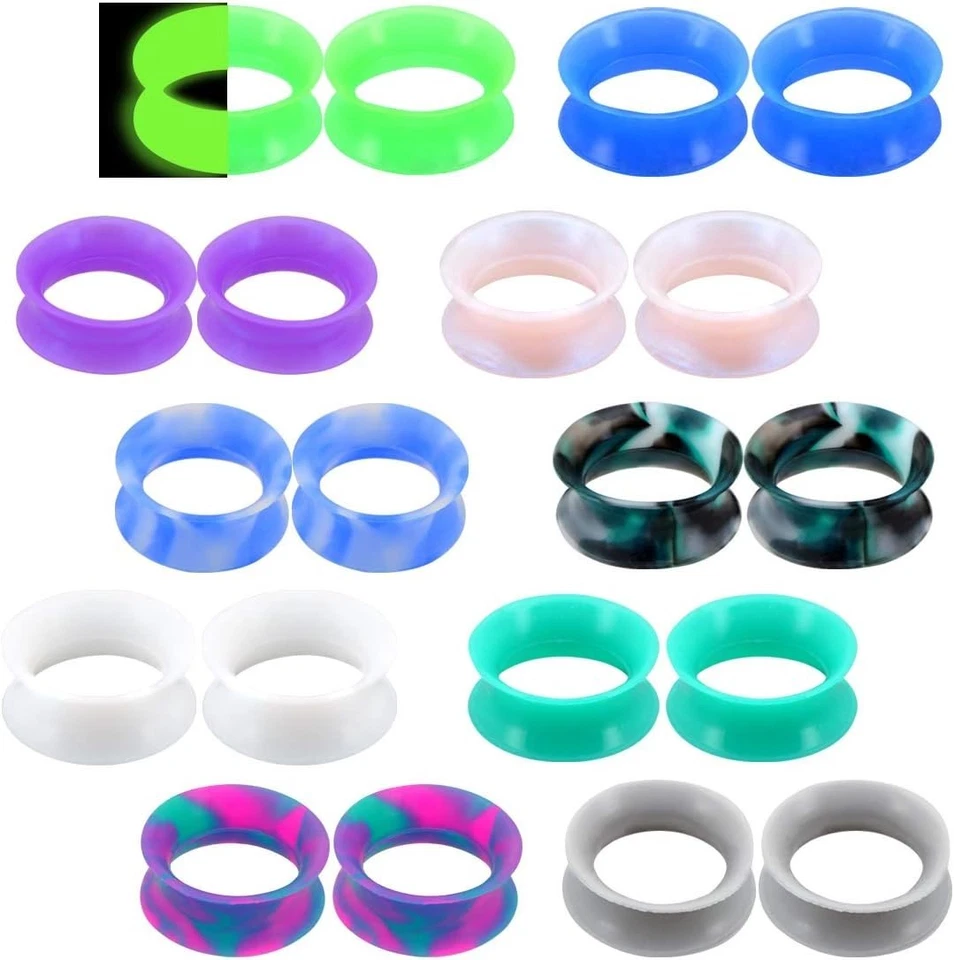Soft Silicone Ear Gauges - 20PCS Double Flared Plugs in Varied Sizes for Comfort - Image 3 of 4