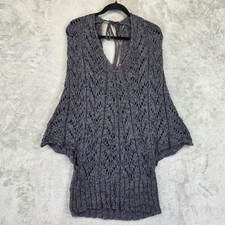 BCBG Girls Sweater Womens Large Gray Metallic Open Knit Poncho Tunic Dolman