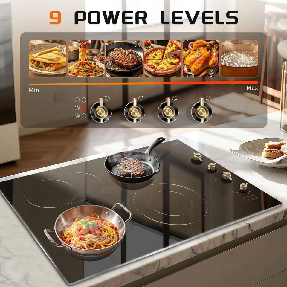 Hobsir Cocina Eléctrica Incorporada 30 Pulgadas 4 Quemadores, 6700W Estufa Superior Cableada Foto 2 de 4