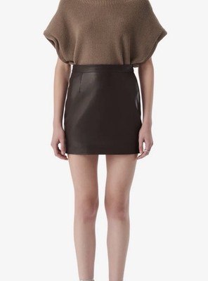 IRO Eliou Leather Skirt Chocolate Brown Size 38 BNWT