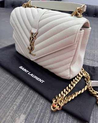 Saint Laurent College Medium Damen Schultertasche Beige Lammleder Gold Kette