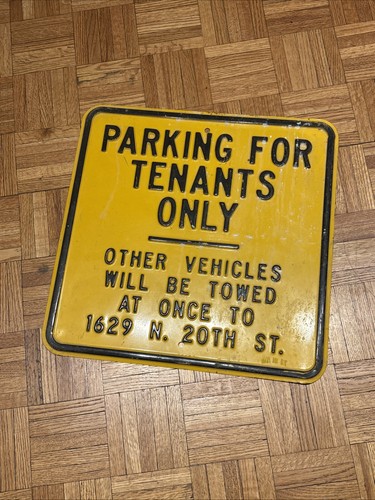 Vintage Heavy Metal Embossed TENANTS ONLY Parking Sign - 18 x 18 - St. Louis, MO - Picture 1 of 14