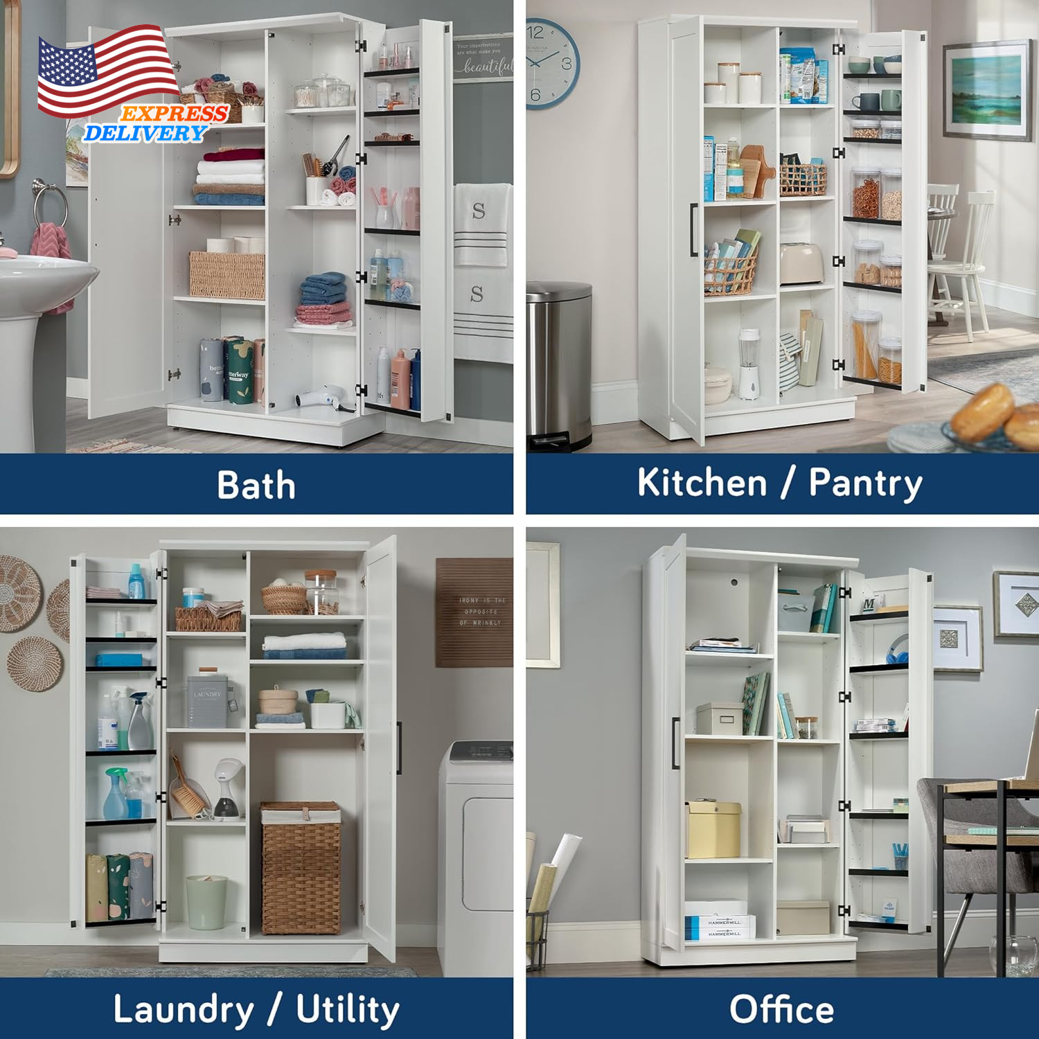 Kitchen Storage Pantry Cabinet with Swing Door Storage and Adjustable Shelves US