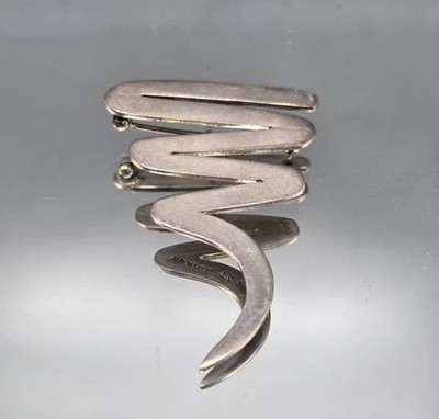 Mexico 925 Sterling Modernist Squiggle Pin Brooch Pendant Vintage Signed